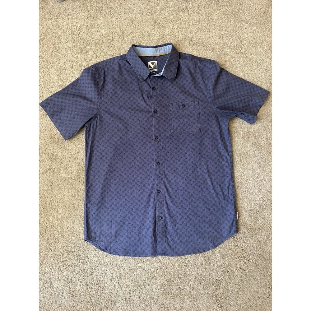 Voyager Men's Short-Sleeve Woven Button-Up Shirt Gray Blue Color Geo Print Men L